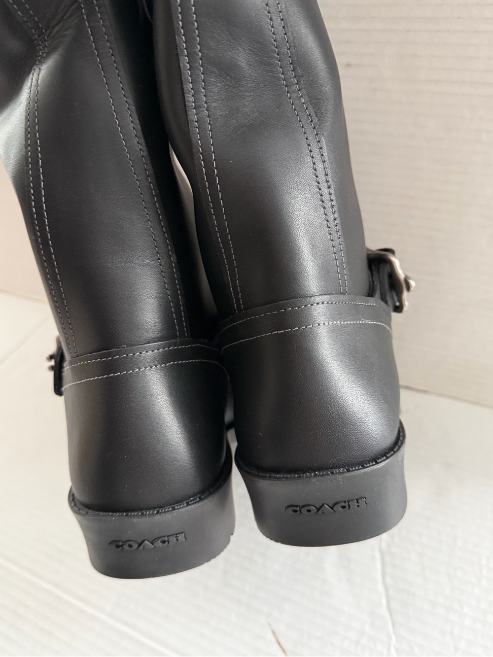 Coach Daria Moto Boot Black Leather Buckle Biker Knee High Size 7.5 NEW - Picture 8 of 9